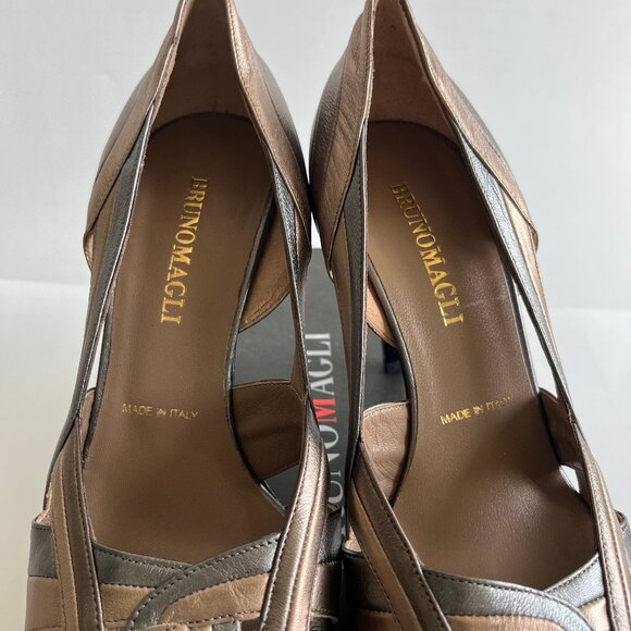 NEW Bruno Magli Peep-Toe Pumps Size 6.5 Bronze Metallic Womens Shoes Italy Made - Picture 12 of 12